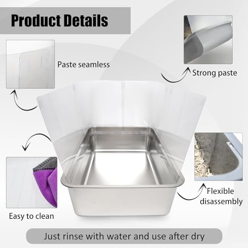 YOILES 3PCS Cat Litter Box Pee Shields,Transparent Easy Clean Splash Guard | 14.5×11.5in for Open Top Litter Pan - Litter Box Not Included (3, Clear)