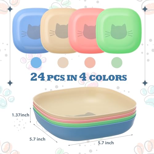 Tioncy 24 Pcs Fatigue Relief Cat Bowl 5.7 Inch Shallow Cat Food Dish Wide and Small Pet Wet Feeding Bowl for Kitten Short Legged Kitten Ferrets Feral Small Animals (Blue, Green, Pink, Beige,Cute) - color: Blue, Green, Pink, Beige, style: Cute