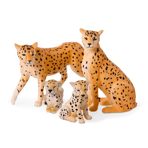 Terra by Battat Cheetah Family Animal Figurines, 4-Piece Toy Set, Animals | 4 plastic cheetah toys with 2 adults and 2 cubs; realistic zoo safari animal figures for play, collecting, and; 3+ Years - style: Cheetah Family
