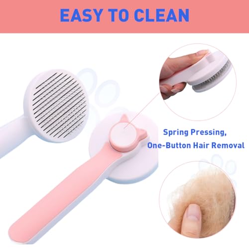 Cat Brush for Shedding, Pet Hair Remover Glove & Flea Comb, Grooming Brush for Long or Short Haired Cats, Kitten & Rabbit Massage Tool, Removes Loose Fur, Indoor Pet Accessories