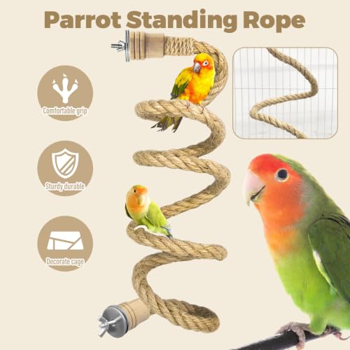 Bird Rope Perches Jute Rope,Bendable Parrot Bird Perch Rope Stand for Cage,Stand Climbing Stand Toy for Cockatiels, Lovebirds, Budgies,Parakeets(59") - color: Brown
