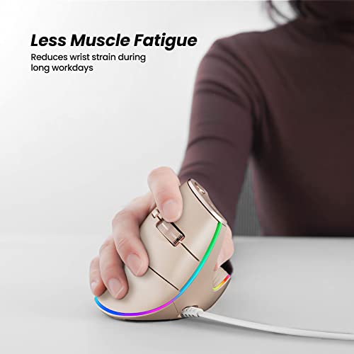 Nulea M504 Wired Vertical Mouse, USB Ergonomic Optical Mouse with 4 Adjustable DPI, 11 RGB Backlight Modes, Compatible for Laptop, PC, Desktop, Mac, Pink - color: D-Pink