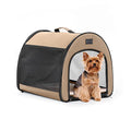 PETSFIT Portable Dog Crate, Travel Dog Crate - 19 Inch Lightweight, Roomy, Easy to Set Up, Sturdy Collapsible Dog Kennel with Thick Mat, Khaki - color: Khaki, size: 16.5"L x 16.0"W x 19.0"H
