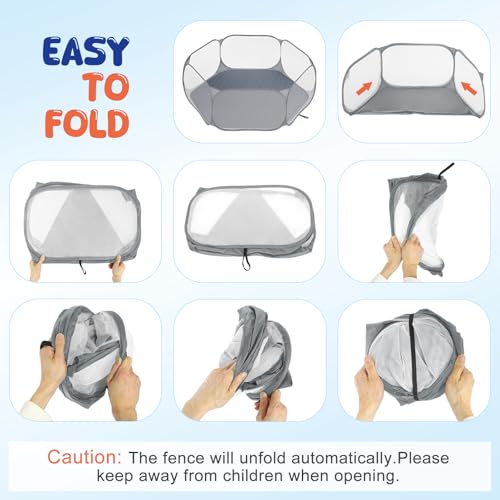 Pawaboo Small Animals Playpen with Pad, Gray+Gray | Waterproof, Reusable Pad, Portable Outdoor Yard Fence, For Chick/Kitten/Puppy/Guinea Pig/Rabbits/Chinchillas - color: Gray+Gray