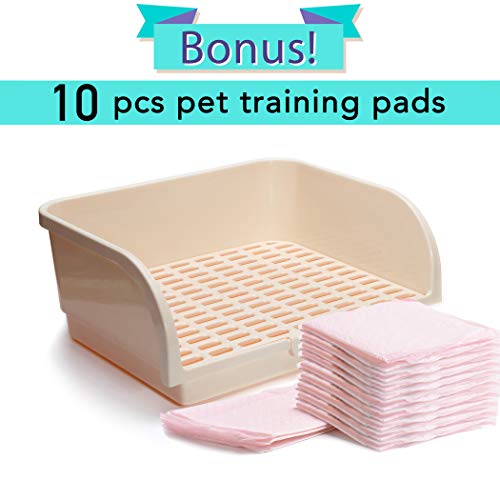 CalPalmy X-Large Rabbit Litter Box with 10PCS Bonus Pads, Drawer, Corner Toilet Box 17.3" x 13" and Bigger Pet Pan for Adult Guinea Pigs, Chinchilla, Ferret, Galesaur, Small Animals - color: Cream (Steady Bottom), size: X-Large (10pcs Pee Pads)