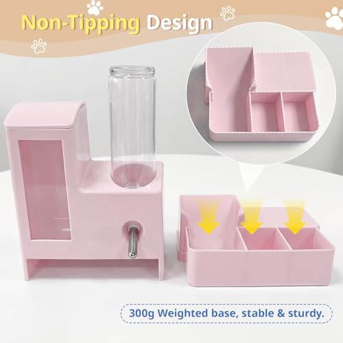2 in 1 Hamster Water Bottle, No Drip 120ml Hamster Water Bottle, Gravity Hamster Food Bowl with Snack Bowl, Hamster Cage Accessories for Cage for Guinea Pigs