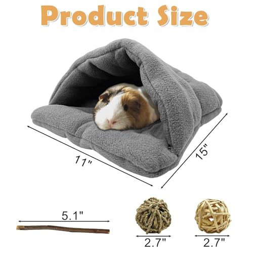 kathson Rabbit Cave Sleeping Bed Guinea Pig Hideout Cozy House Pet Soft Warm Fleece Winter Slipper Cushion Small Animal Nest Cage for Ferrets Squirrel Hamster Chinchilla Rat Hedgehog Bunny - color: Dark Gray