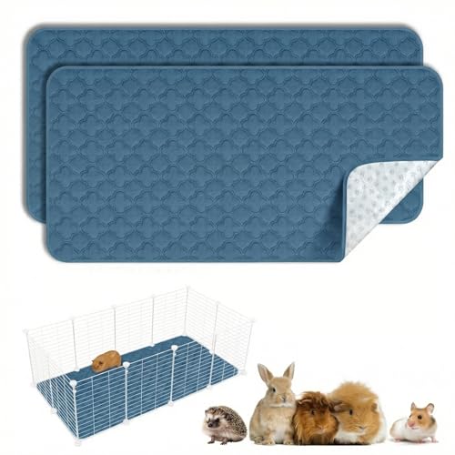 Washable Guinea Pig Cage Liner - 2 Pack Reusable Washable Pee Pads，Waterproof Guinea Pig Bedding for Small Animal - Rabbit Bunny Hamster Puppy (Blue, 24" X 47" - 2 Pack) - color: Blue, size: 24" X 47" - 2 Pack