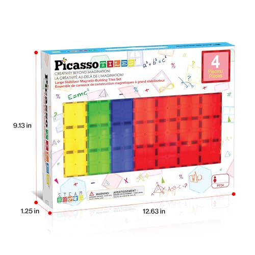 PicassoTiles 4 Piece Magnetic Tile Base Plate, Jumbo Stabilizer Foundation | 12x9 inch pieces, STEM building toy, ages 3+, geometry play set, add-on design, extra large format, scalable creative builds - style: 4 pcs XL Plate