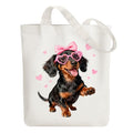 ANATTASOUL Canvas Tote Bag Reusable Cotton Bag for Women, Large 14.96"x 15.74" Cloth Shoulder Bags with Zipper Pockets - style: Glasses Puppy