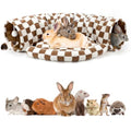 BWOGUE Bunny Tunnel Bed, Brown Plaid 2-in-1 Rabbit Tunnel Hideout with Mat | Removable Mat for Washing, Ball Toy for Play, Tunnel Tubes for Hiding, Soft Suede Fabric, Cats Rabbits Guinea Pigs - color: Brown Checks