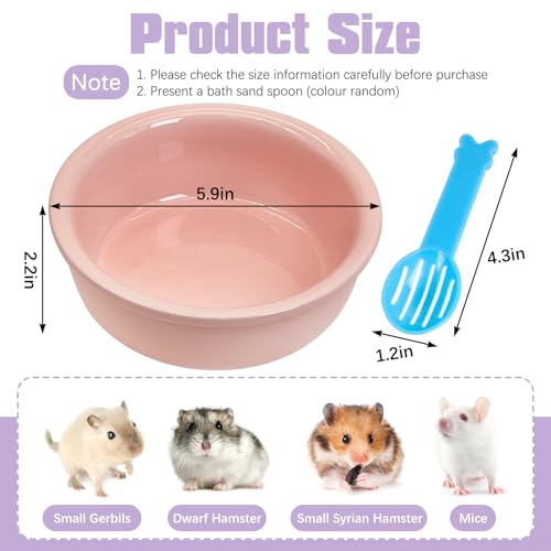 kathson Hamster Sand Bath Box Ceramic Small Animals Shower Bathtub Gerbil Litter Box Mice Bathroom Syrian Hamster Digging Sand Container Cage Accessories for Lemmings (Pink) - color: Pink