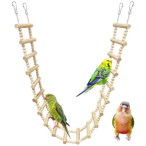 BNOSDM Long Bird Ladder Bridge 45.3 in Wooden Parakeet Climbing & Swing Toys Bird Cage Accessories for Budgies, Cockatiels, Conures, Lovebirds, Canaries (20-Steps) - size: 20-Steps-45in