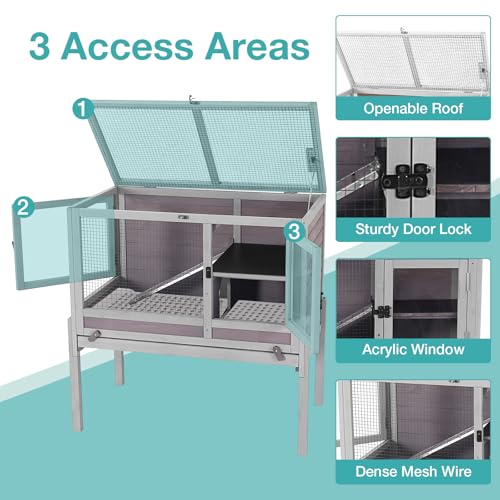 Guinea Pig Cage with Wooden Stand - Hamster Cage, Small Animal Cage Anti Chew Ramp, Hideout, Platform, Pull Out Tray (Grey, L) - color: Grey