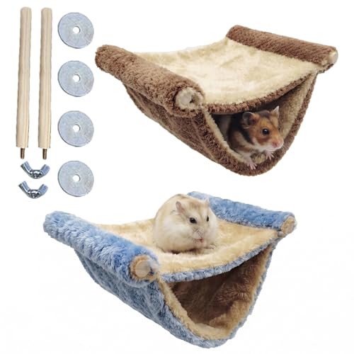 2 Pack Guinea Pig Hammock, Double Layer Rat Bed Soft Plush Hanging Pet Rat Cage Accessories for Squirrel Hamster Small Guinea Pig
