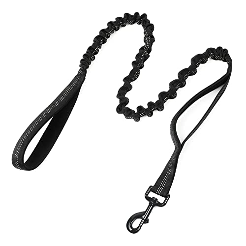 rabbitgoo Tactical Dog Leash, Heavy Duty Training Bungee Lead | Military Leash with 2 Padded Control Handles for Medium Large Dogs, No Pull for Shock Absorption, Reflective, Black, 5.2FT - color: Black, size: Max: 5.2ft