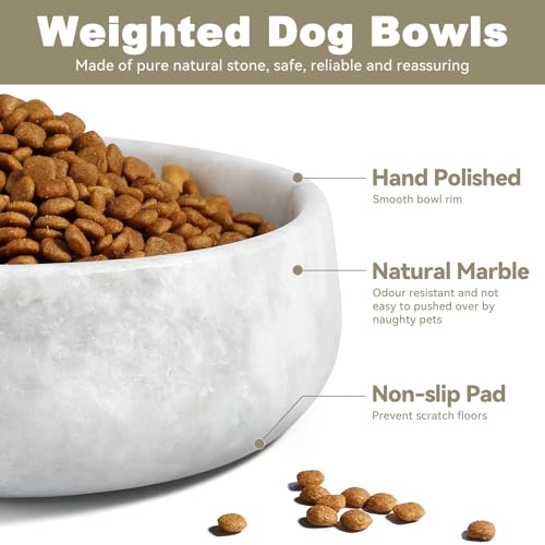 Karibiber Marble Dog Bowl, 5lbs Non-Slip Cat and Dog Food Bowl Dish, Non-Tipping Weighted Puppy Pet Dish, Grey Stone Durable Food and Water Bowls, Easy to Clean, Holds 4 Cups - color: Grey, size: S