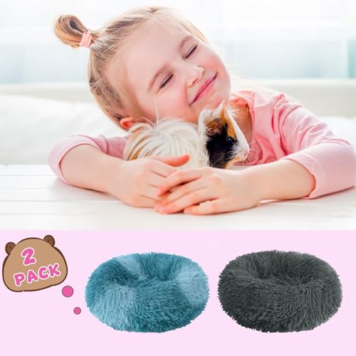 PETKNOWS 2 Pack Guinea Pig Beds Warm Winter Hamster Small Animal Bed | Thickened Plush and PP Cotton Fabric, Guinea Pig and Hamster Bed, Keeping Warm and Safe, 30cm Size with Inner Cushion - color: Blue, Grey