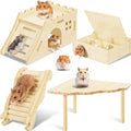 BreezeHug 4 Pcs Hamster Cage Accessories Hamster Platform Hideout Wooden Tunnel Ladder Playhouse Game Climbing Toy with Platform for Pets Dwarf Syrian Mice Degus Gerbils Squirrel(Castle) - style: Castle