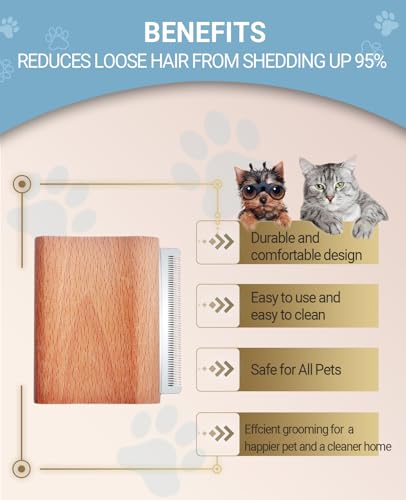 cat brush for shedding, Rabbit brush with Ergonomic wooden Handle-Deshedding Brush for Cats & Cat Comb Tool for Detangling and Remove excess hair, Fur, dirt, etc (S (3 Inch)) - size: S ( 3 Inch )