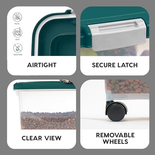 IRIS USA Airtight Pet Food Container, Up to 30 lbs & 11 lbs, Green | Airtight Seal, BPA-Free, 2-Cup Scoop, Stackable Design, Rolling Wheels, Dual Storage - size: 30 lbs, 11 lbs
