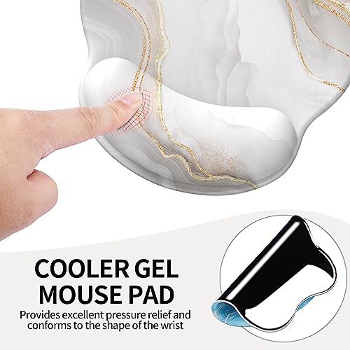 Mouse Pad with Wrist Rest, Comfortable Computer Mousepad with Gel Wrist Support Smooth Surface and Non-Slip PU Base for Pain Relief, Laptop, Office & Home (White Marble) - color: White Marble