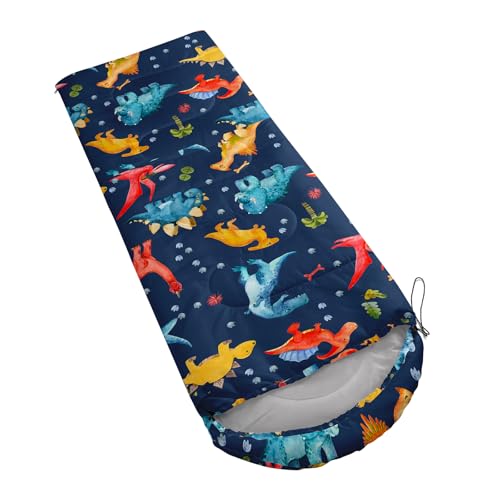 QOOMO Camping Sleeping Bags,3 Season Warm & Cool Weather,Lightweight,Waterproof Sleeping Bags for Adults & Kids,Traveling,and Outdoors,Camping Gear Equipment - color: navy blue dinosaur