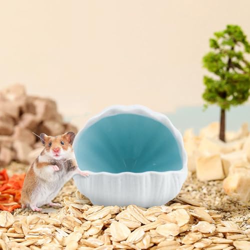 WishLotus Ceramic Hamster Hideout, Adorable Sea Shell Shaped Hamster House, Large-Opening Small Animal Hideout, Small Animal Hideout Habitat Decor for Dwarf Hamsters Gerbils Chinchilla - color: Blue
