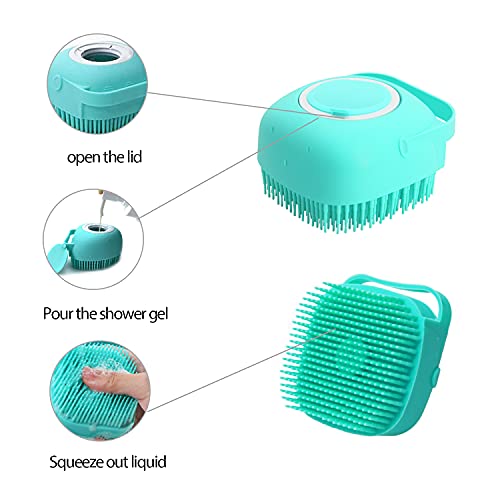 Pet Grooming Bath Massage Brush with Soap and Shampoo Dispenser Soft Silicone Bristle for Long Short Haired Dogs Cats Shower (Blue) - color: Blue