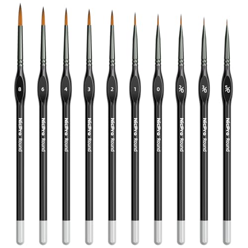 Nicpro 10 PCS Detail Paint Brushes Set, Miniature Brushes for Fine Detailing & Art Painting - Acrylic, Watercolor, Oil, Models, Paint by Numbers, Craft - size: Detail