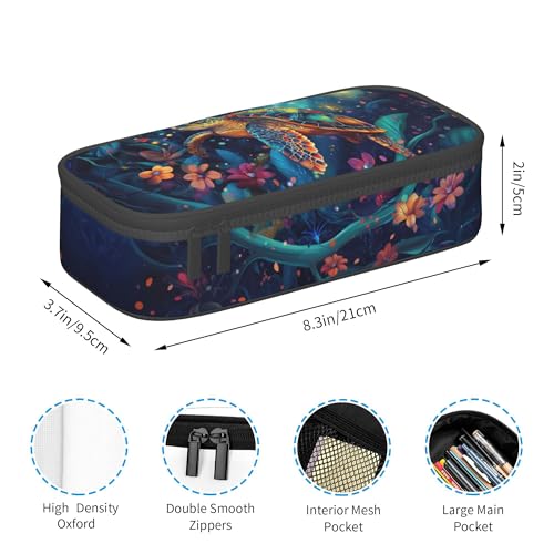 Yrebyou Sea Turtle Pencil Case Big Storage Pencil Pouch Multi-Functional Pen Bag Cute Lightweight Organizer for Aldult Office College - color: Turquoise