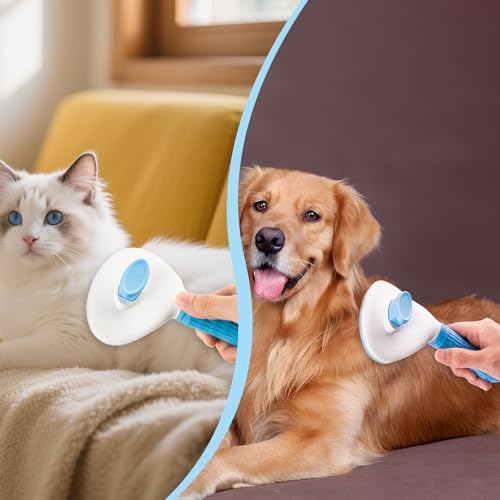 Depets Self Cleaning Slicker Brush, Dog Cat Bunny Pet Grooming Shedding Brush - Easy to Remove Loose Undercoat, Pet Massaging Tool Suitable for Pets with Long or Short Hair - color: Blue