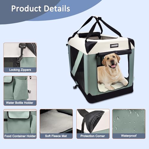 JESPET Soft Dog Crates Kennel for Pets, 3 Door Soft Sided Folding Travel Pet Carrier with Straps and Fleece Mat for Dogs, Cats, Rabbit, Indoor&Outdoor Use(5-Shale Green, Small(24"L x 16.5"W x 16.5"H)) - color: 1-Shale Green