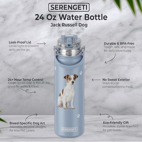 SERENGETI 24 Oz Water Bottle Stainless Steel with Spill Proof Lid - Double walled Vacuum Insulated water flask - Realistic 3D Print of your favorite dog (Jack Russell Terrier) - color: Jack Russell Terrier