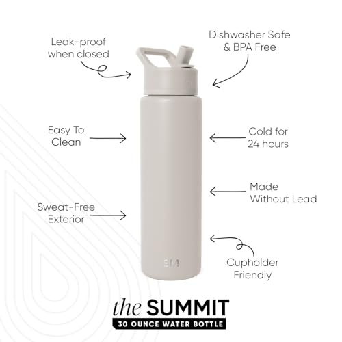 Simple Modern Insulated Water Bottle with Straw | 30oz | Beige | Summit Stainless Steel Water Bottles, Metal Cup | Leak Proof for School, Gym, Travel, Sports | Almond Birch - color: -Almond Birch, style: 30oz