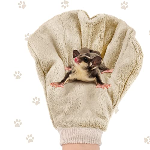 2 Pcs Sugar Glider Bonding Mitt, Calming Sleeping Glove, Bite Proof Animal Handling Gloves, Hedgehog Accessories Calming Glove for Train Your Sugar Glider Small Animals Hamster Rats Pet (Beige) - color: Beige