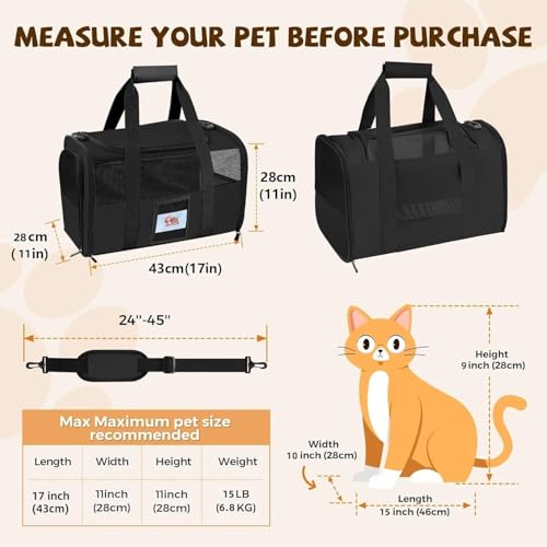 Soft Cat Carrier with Detachable Food Bowl,Pet Travel Bag (Up to 16 lbs) | Puppy Crate with Lockable Zippers,Airline Travel for Small Dog,Kitten,Animal,Breathable Mesh Kennel,Carrying Case,Black - color: Black, size: 17.0"L x 12.0"W x 11.0"H