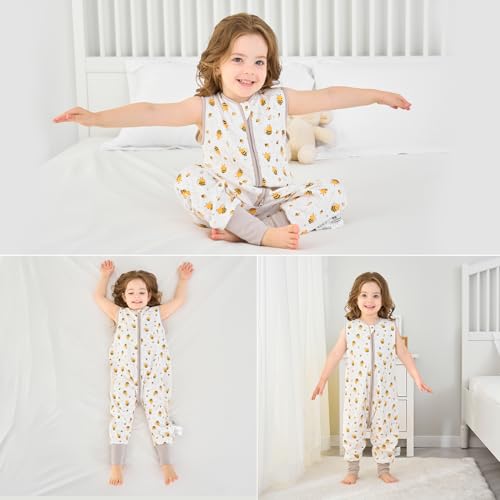 Miracle Baby Sleep Sack with Feet - 0.5 TOG 100% Breathable Cotton Wearable Blanket, Sleeveless Design Sleeping Bag for Baby - color: Bee, size: 2-4 Years(L)