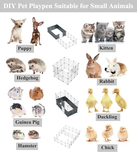 LANGXUN 12pcs DIY Small Animal Pet Playpen with Waterproof Mat, C&C Cage for Puppy Kitten, Rabbit Cage,Guinea PigsGuinea Pig Cages | Indoor & Outdoor Portable Metal Wire Yard Fence, Metal Pet Panels - style: 12 Metal Panels + Mat (11.8'' x 15")