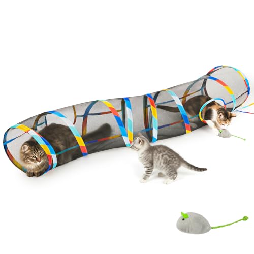 Glittme 48" Mesh Cat Tunnel, Breathable Pet Play Tube for Cats and Rabbits | Collapsible Kitten Tube Featuring A See-Through Mesh Design And Bonus Mouse Teaser For Indoor Play And Hiding - color: Colorful