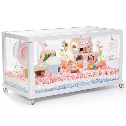 Mini&moe Hamster Cage - Large Rat Cage 39.4 Inch Chew Proof Small Animal Habitat with Removable Wheels, Acrylic Guinea Pig Cages for Dwarf Syrian Hamster, Gerbil, Mouse, Chinchilla, Reptile - size: 39.4"L x 19.7"W x 19.7"H
