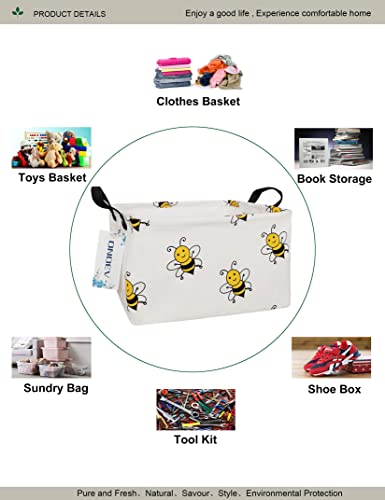 Rectangular Fabric Storage Bin, Foldable Bee print Basket | Damp-proof canvas with reinforced stitched handles.Great for clothes,books & sundries in closets,playrooms,laundry rooms. - color: Bee