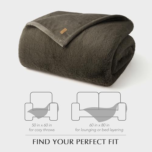EVERGRACEHOME Faux Chinchilla Fur Throw Blanket, 60"x80", Smoky Sable | Luxury, Super Soft, 1220GSM, Fluffy Cozy Mink, Reversible Velvet Back, Warm Thick Heavy Winter Throw for Couch Bed, Gift - color: Smoky Sable, size: 60"x80"