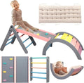 Pikler Triangle Set with Cushion, 7 in 1 Toddler Climbing Toys Indoor | Foldable Space-saving Design, Montessori-inspired Learning, Reversible Slide & Ramp, ASTM F963 Standards for Toddlers 18M-5Y - color: Rainbow With Blue