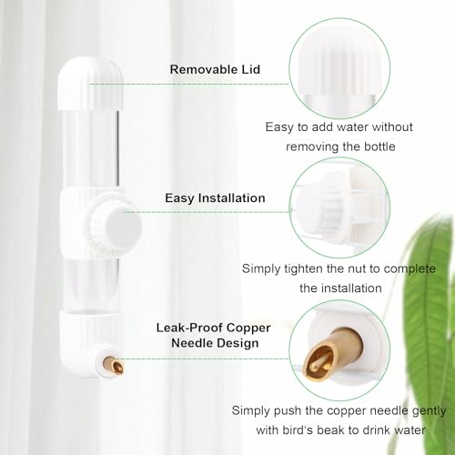 Hypeety Leak-Proof Bird Water Bottle for Cage Clear No Spill Bird Dispenser | Automatic no-drip bottle, with spring valve, 9.4 fl oz/280 ml, white, for small parrots/budgies/cockatiels/lovebirds/parakeet - size: 9.4 oz/280 ml