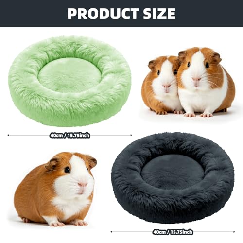 2 Pack 15.7in Plush Warm Pet Bed for Guinea Pigs, Dwarf Rabbits | 15.7×15.7in nest bed with raised anti-slip edges, thick plush winter warm, washable, offers private safe space
