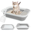 Fhiny Kitten Litter Box Portable Shallow Litter Box 17.7"x13.4"x4.9" Foldable Cat Toilet with Scoop Open Kitty Potty Pan with Litter Drop Pedal Easy to Clean Travel Kitten Toilet(Gray) - color: Grey-M