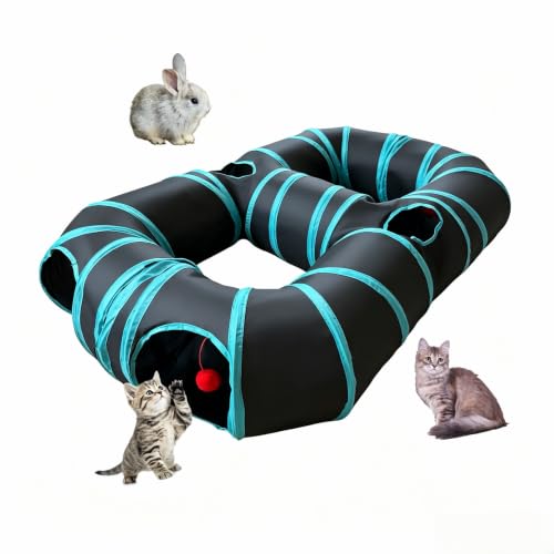 8-Shaped Cat Tunnel Toy Interactive Foldable Playhouse Maze Toys for Cats, Kittens, Rabbits & Small Pets with Playing Balls Collapsible Play Tube for Indoor Fun & Exercise (Blue) - color: Blue