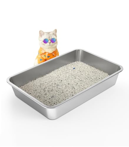 WENBOKMIN Stainless Steel Cat Litter Box - (19.5" L x 13.5" W x 4" H) | Non Slip, Easy to Clean, Never Absorbs Odor, Stains, or Rusts - size: 20" L x 14" W x 4" H