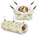Small Pet Hammock & Tunnel Set for Ferrets, Guinea Pigs, Rats - Plush Hideout Bed & Cage Toy, 2-Pack, Yellow Guinea Pig Print - color: Yellow
